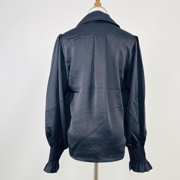 NWOT SEE BY CHLOÉ Tie-Neck Twill Blouse Black Size 36 Long Sleeves with Ruffles - Picture 8 of 13